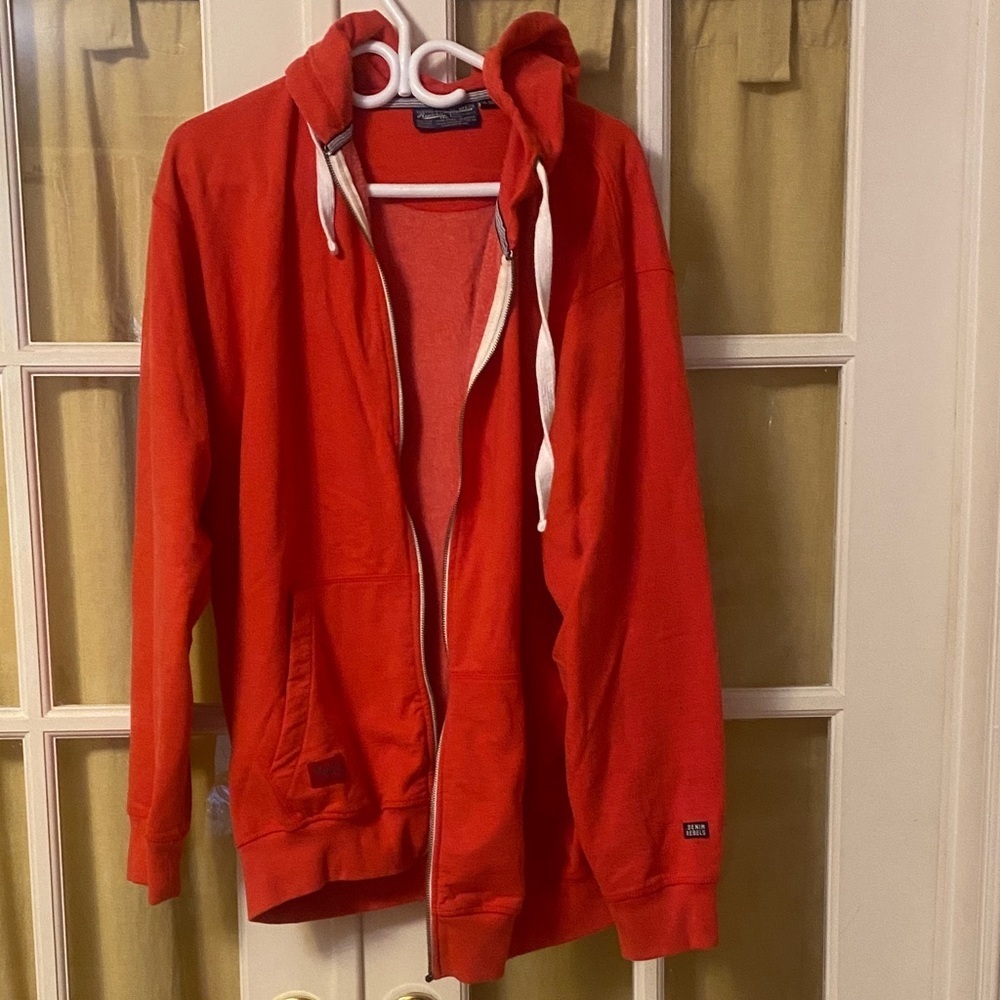 Red Zip-Up Hoodie. Denim Rebels